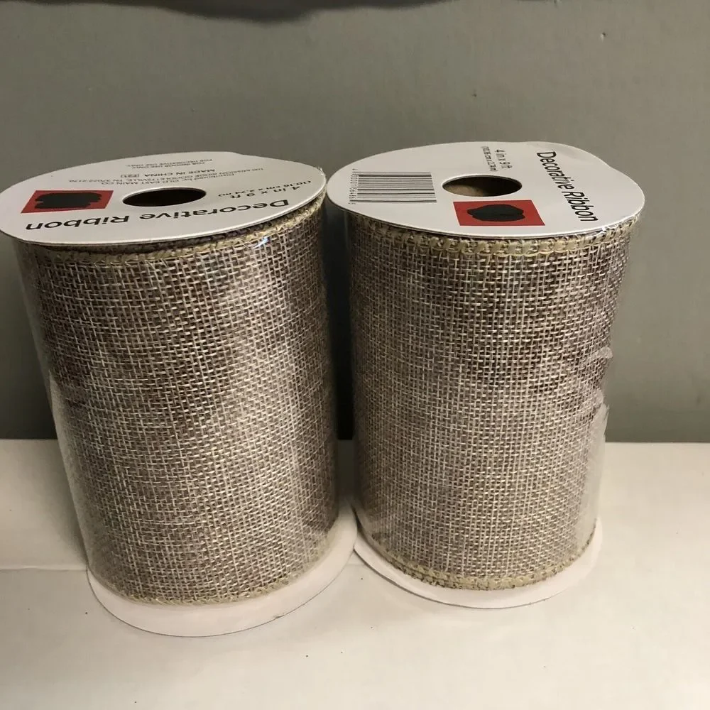 Beige Burlap Look Fabric Wired Edge Ribbon 4 x 9 Ft - Picture 1 of 5
